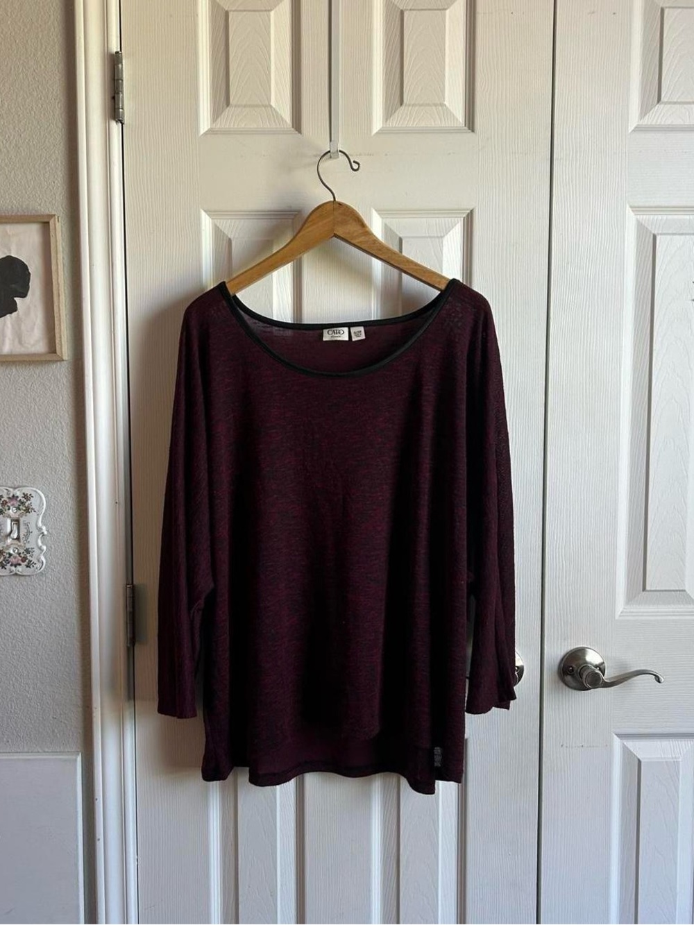 Cato red & black melange knit semi sheer layering blouse